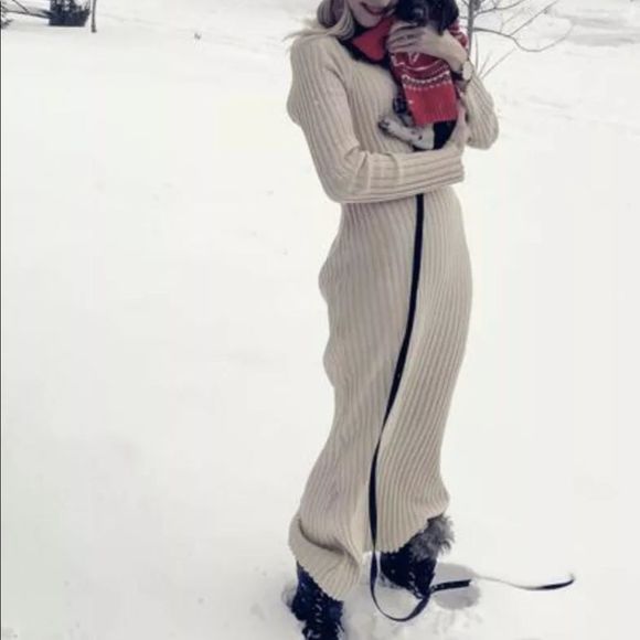 Free People Beach Walk About Maxi Dress Ribbed Knit Form Fitting Ivory - Picture 3 of 7